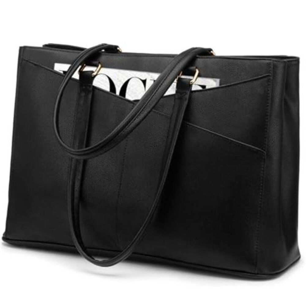 PU Leather Laptop Tote Bag 15.6" Work Business Shoulder Computer Handbag